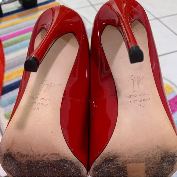 GIUSEPPE ZANOTTI Red Patent Peep Toe Heels Pumps 38 I56067 - Picture 15 of 16